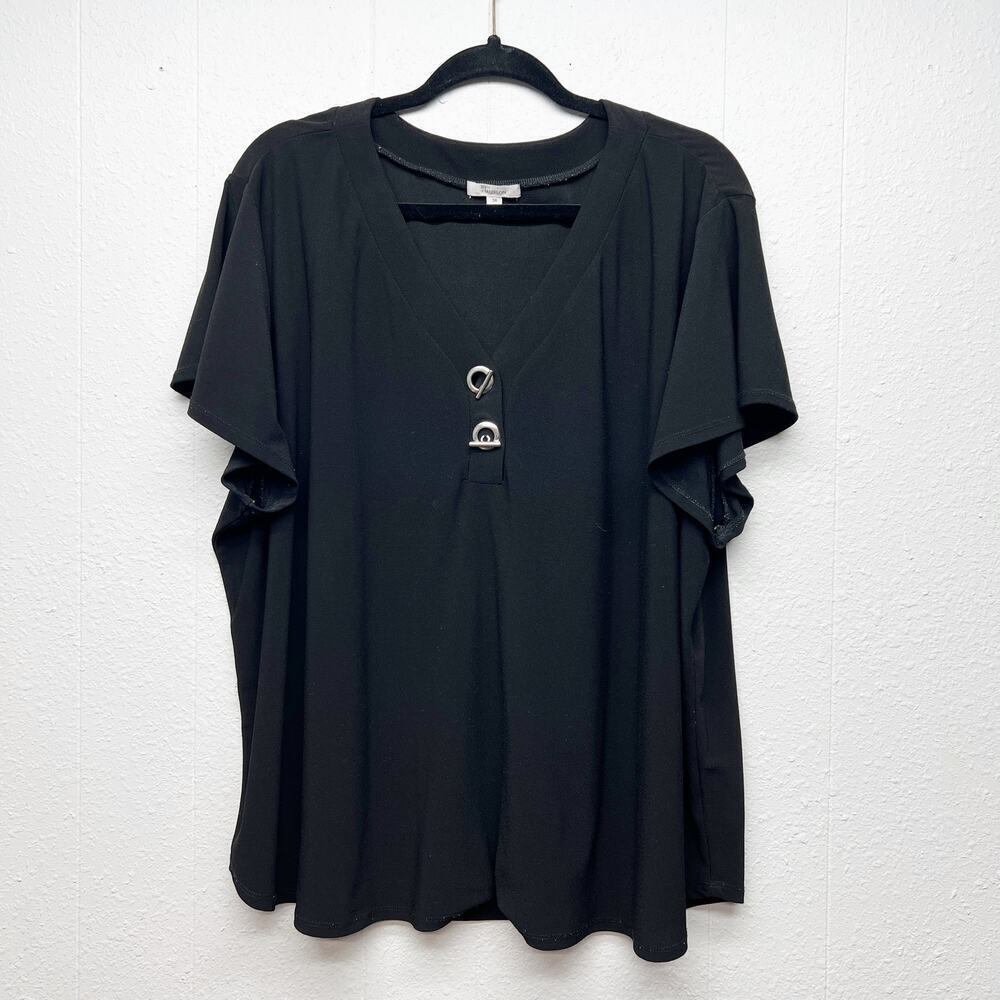 Madison Flutter Sleeve Womens Top 3X Event Career Office Work Relaxed Stretch